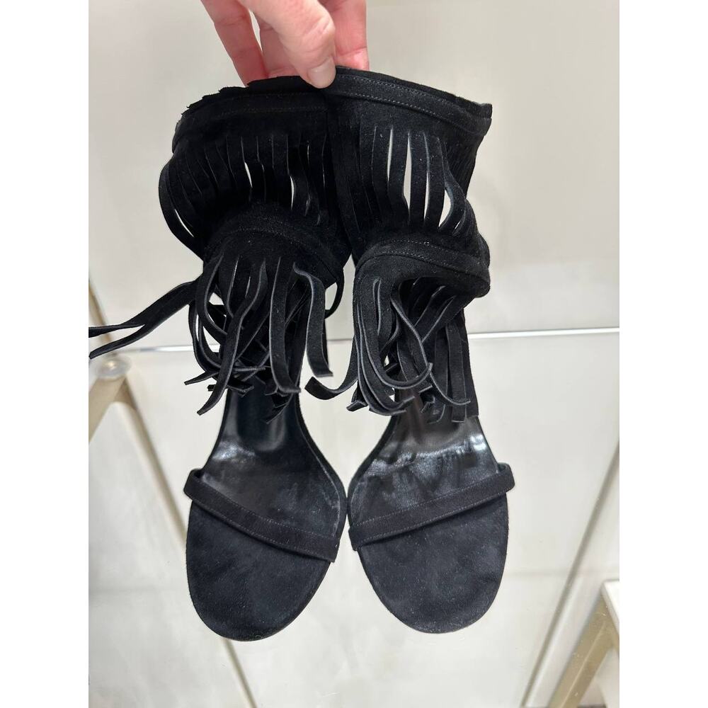 Gucci Becky Black Suede Fringe High-Heel Sandals Sz.38 - Picture 5 of 7